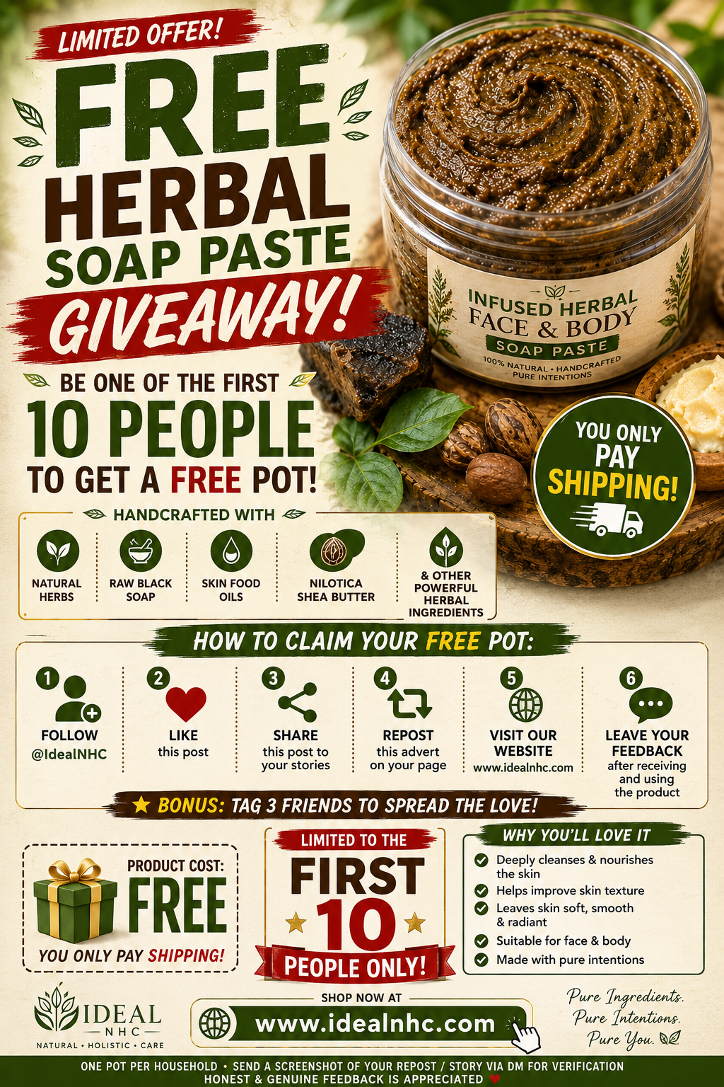 Herbal Face & Body Soap Paste Infused Scented 
 300g