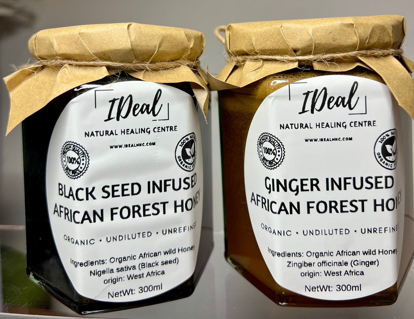Wild African Honey Infusion Wellness Duo Ginger Infused Honey + Black Seed Infused Honey 2 × 300ml