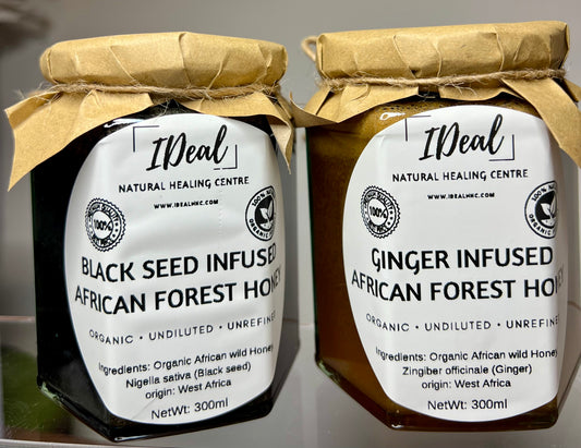 Wild African Honey Infusion Wellness Duo Ginger Infused Honey + Black Seed Infused Honey 2 × 300ml