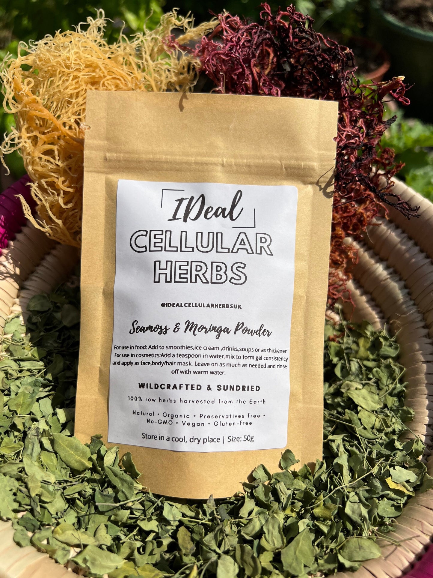 Authentic wild crafted seamoss and Moringa powder-100% Organic herbs
