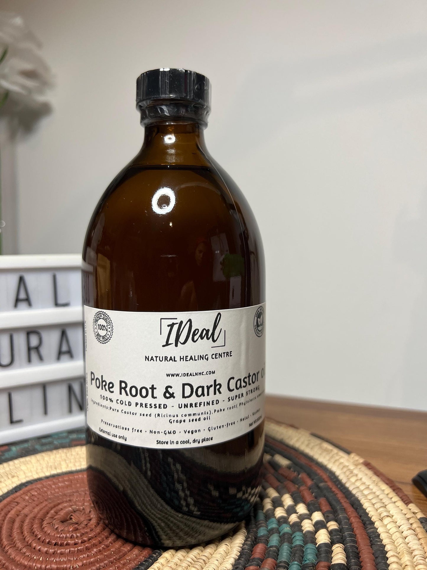 Poke root+Dark castor body oil -concentrated-Hot oil body wrap-100% natural-Organic-500ml amber glass sealed bottle