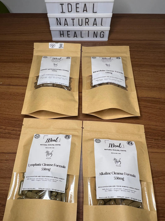 Ideal detoxification cleanse 4 package -100% natural-vegan-alkaline-wild crafted herbs-preservatives free